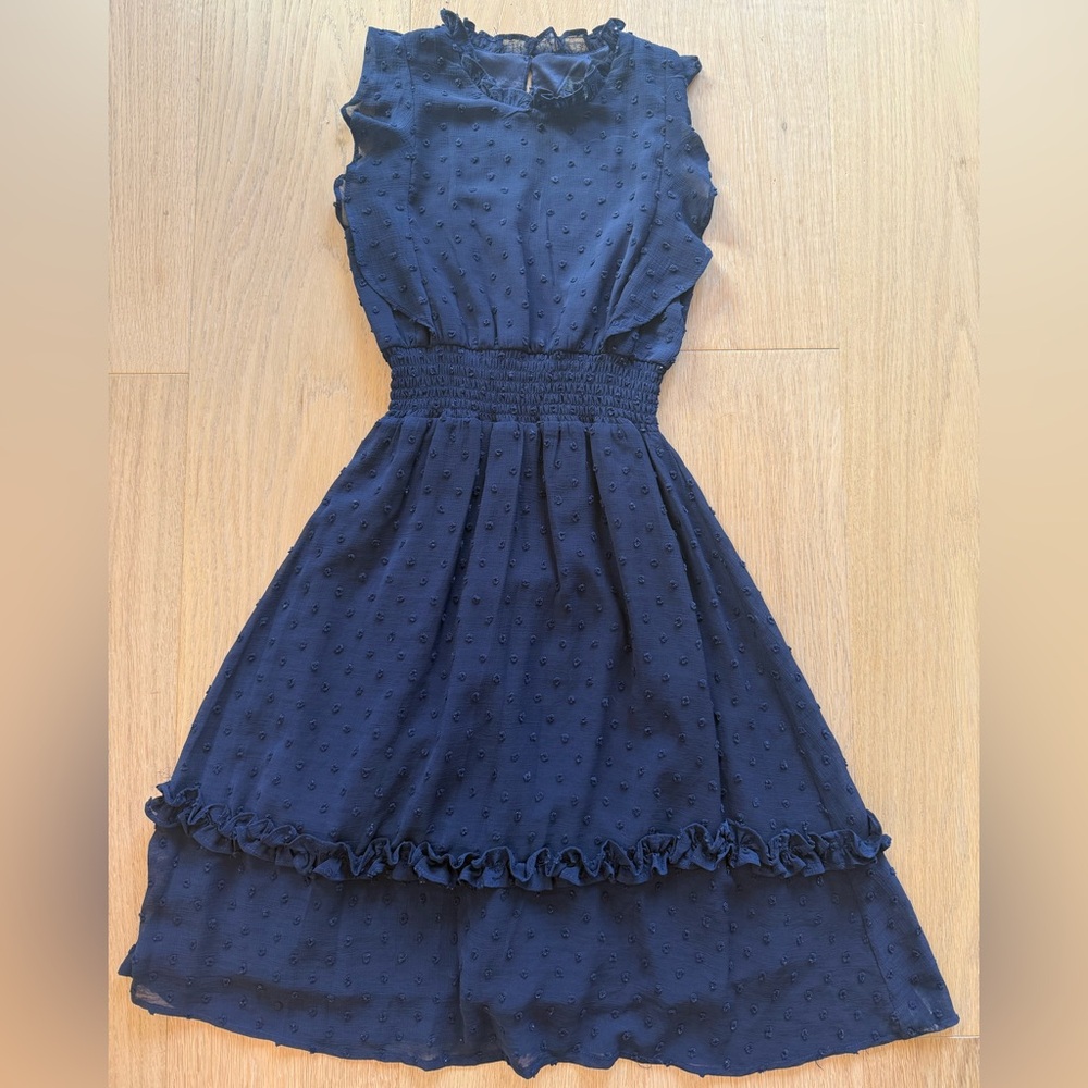 Aqua Midnight Blue Ruffle Girls Dress